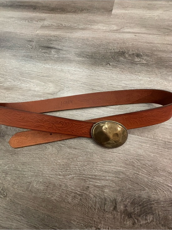 J. Crew Accessories - J.Crew Embossed Leather Belt with Brass Oval Buckle size L Large in Brown